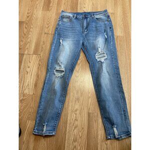 Womens Boyfriend Jeans Size L Distressed Grunge Light Wash Denim 32 X 28